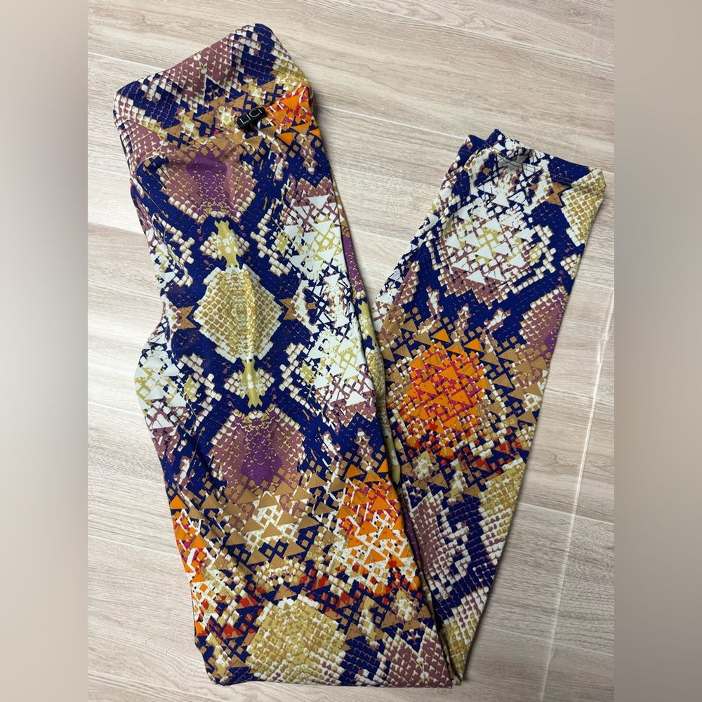 Lici Fit Active Leggings in Navy, Purple, Orange & Tan Snake Print